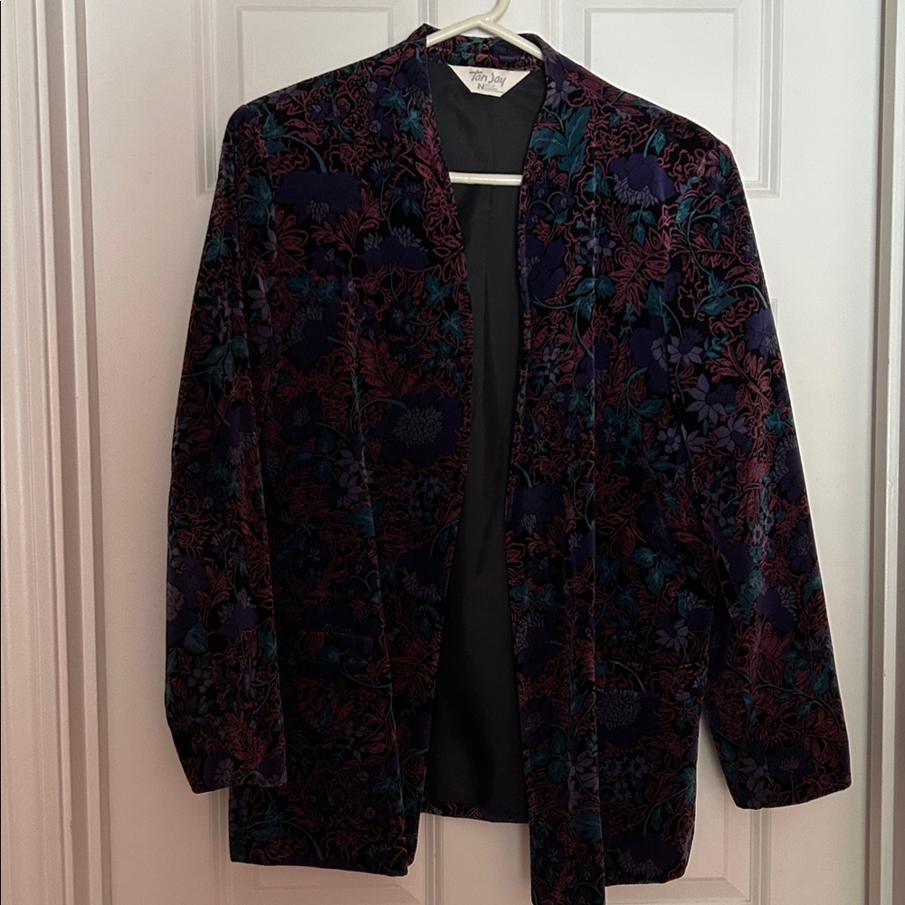 Vintage Tan Jay Floral Velvet Blazer